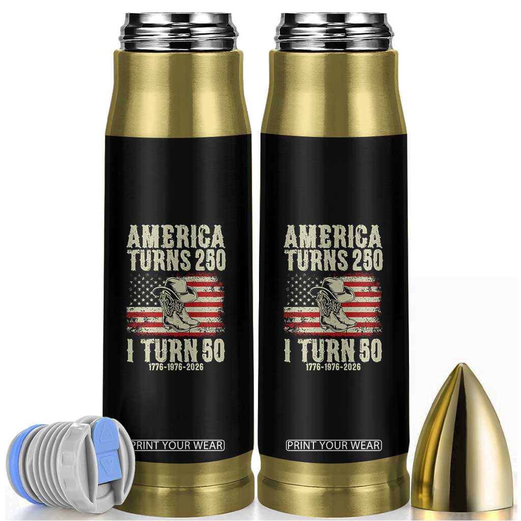 America Turns 250 I Turn 50 1976 50th Birthday Bullet Tumbler Patriotic Cowboy Cowgirl Rodeo 4th of July