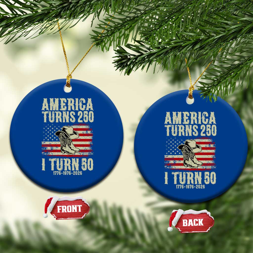 America Turns 250 I Turn 50 1976 50th Birthday Ceramic Ornament Patriotic Cowboy Cowgirl Rodeo 4th of July