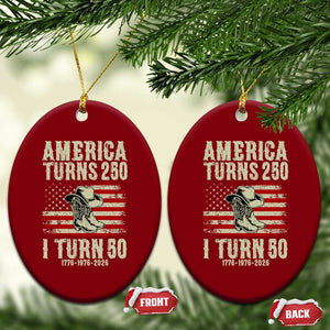 America Turns 250 I Turn 50 1976 50th Birthday Ceramic Ornament Patriotic Cowboy Cowgirl Rodeo 4th of July