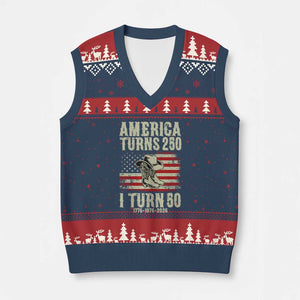 America Turns 250 I Turn 50 1976 50th Birthday V-Neck Knit Sweater Vest Patriotic Cowboy Cowgirl Rodeo 4th of July