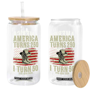 America Turns 250 I Turn 50 1976 50th Birthday Glass Can Patriotic Cowboy Cowgirl Rodeo 4th of July