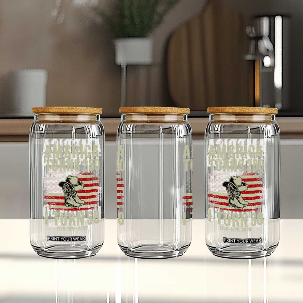 America Turns 250 I Turn 50 1976 50th Birthday Glass Can Patriotic Cowboy Cowgirl Rodeo 4th of July