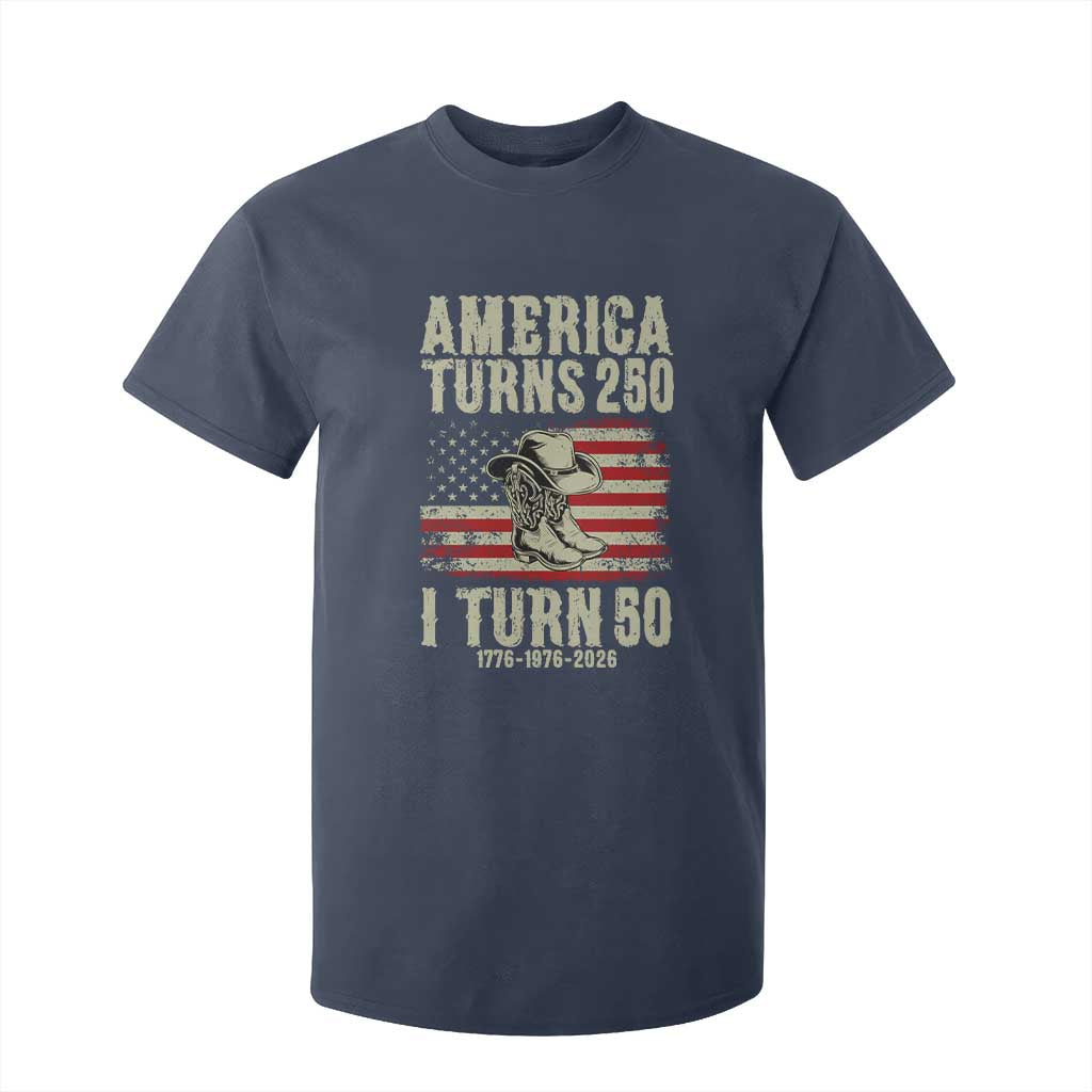 America Turns 250 I Turn 50 1976 50th Birthday T Shirt For Kid Patriotic Cowboy Cowgirl Rodeo 4th of July