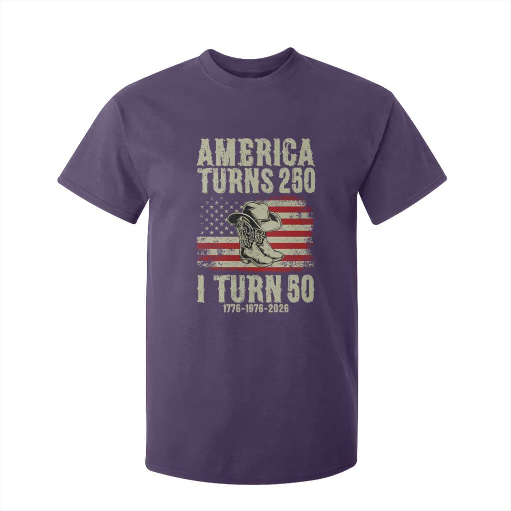 America Turns 250 I Turn 50 1976 50th Birthday T Shirt For Kid Patriotic Cowboy Cowgirl Rodeo 4th of July