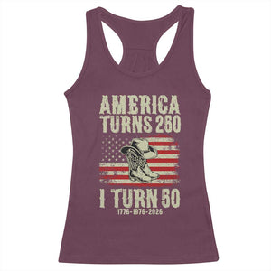 America Turns 250 I Turn 50 1976 50th Birthday Racerback Tank Top Patriotic Cowboy Cowgirl Rodeo 4th of July