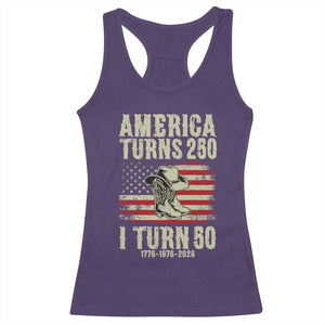 America Turns 250 I Turn 50 1976 50th Birthday Racerback Tank Top Patriotic Cowboy Cowgirl Rodeo 4th of July