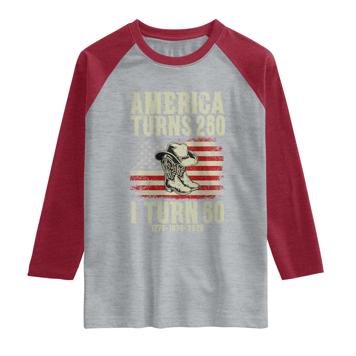 America Turns 250 I Turn 50 1976 50th Birthday Raglan Shirt Patriotic Cowboy Cowgirl Rodeo 4th of July
