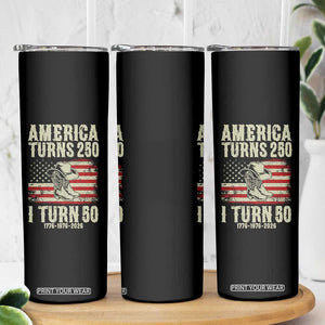 America Turns 250 I Turn 50 1976 50th Birthday Skinny Tumbler Patriotic Cowboy Cowgirl Rodeo 4th of July
