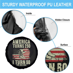 America Turns 250 I Turn 50 1976 50th Birthday Spare Tire Cover Patriotic Cowboy Cowgirl Rodeo 4th of July