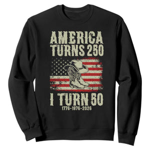 America Turns 250 I Turn 50 1976 50th Birthday Sweatshirt Patriotic Cowboy Cowgirl Rodeo 4th of July
