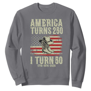 America Turns 250 I Turn 50 1976 50th Birthday Sweatshirt Patriotic Cowboy Cowgirl Rodeo 4th of July