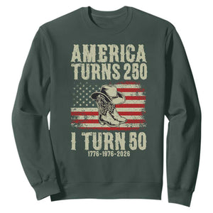 America Turns 250 I Turn 50 1976 50th Birthday Sweatshirt Patriotic Cowboy Cowgirl Rodeo 4th of July