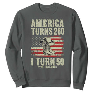 America Turns 250 I Turn 50 1976 50th Birthday Sweatshirt Patriotic Cowboy Cowgirl Rodeo 4th of July
