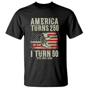 America Turns 250 I Turn 50 1976 50th Birthday T Shirt Patriotic Cowboy Cowgirl Rodeo 4th of July