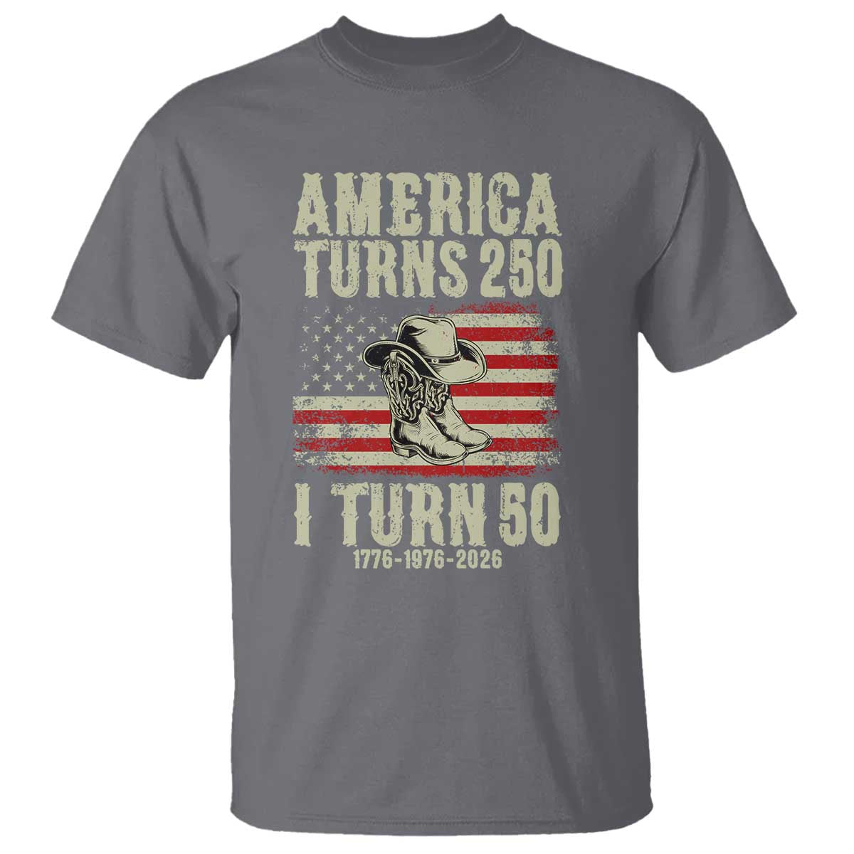 America Turns 250 I Turn 50 1976 50th Birthday T Shirt Patriotic Cowboy Cowgirl Rodeo 4th of July