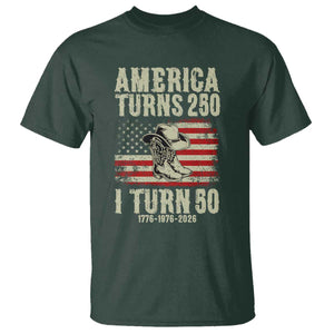 America Turns 250 I Turn 50 1976 50th Birthday T Shirt Patriotic Cowboy Cowgirl Rodeo 4th of July