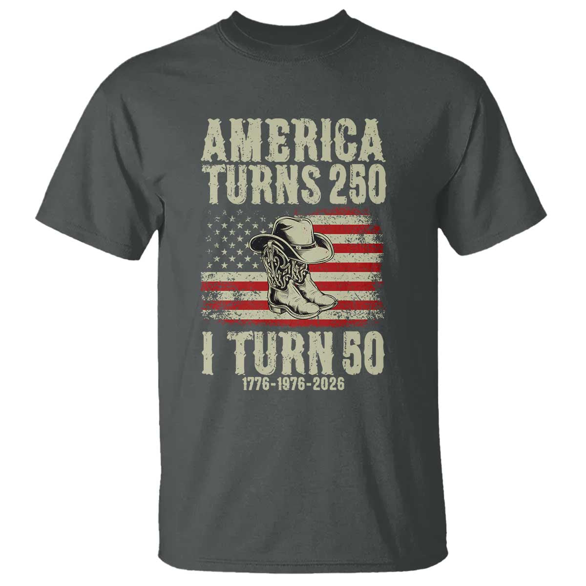 America Turns 250 I Turn 50 1976 50th Birthday T Shirt Patriotic Cowboy Cowgirl Rodeo 4th of July