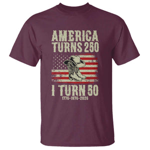 America Turns 250 I Turn 50 1976 50th Birthday T Shirt Patriotic Cowboy Cowgirl Rodeo 4th of July