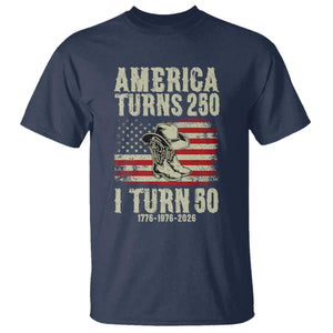 America Turns 250 I Turn 50 1976 50th Birthday T Shirt Patriotic Cowboy Cowgirl Rodeo 4th of July