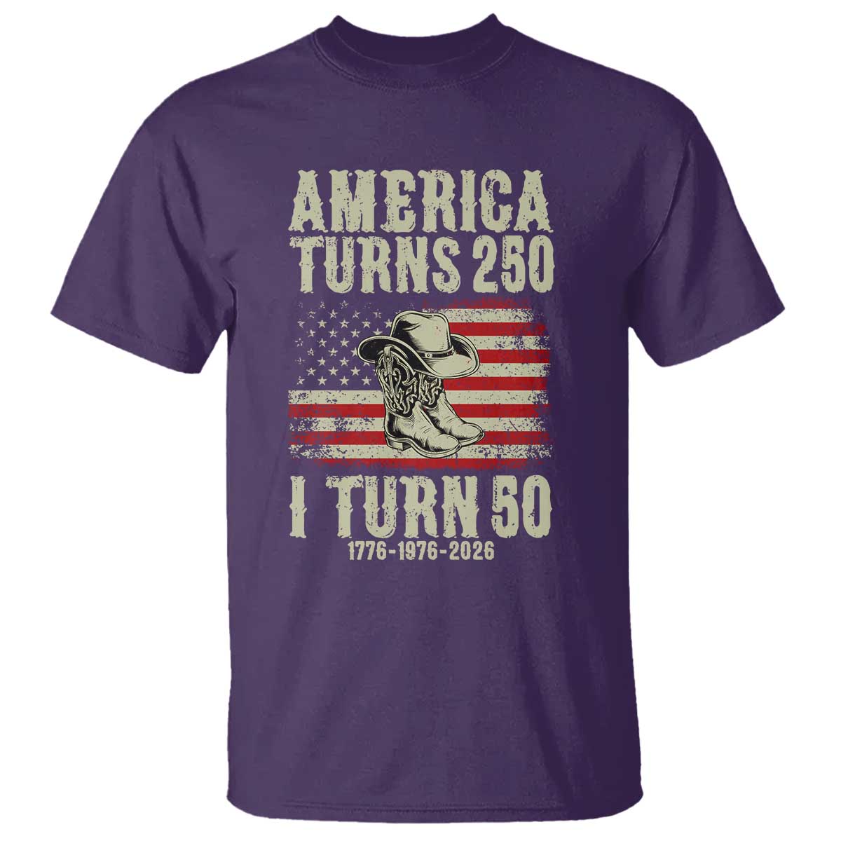 America Turns 250 I Turn 50 1976 50th Birthday T Shirt Patriotic Cowboy Cowgirl Rodeo 4th of July