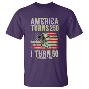 America Turns 250 I Turn 50 1976 50th Birthday T Shirt Patriotic Cowboy Cowgirl Rodeo 4th of July
