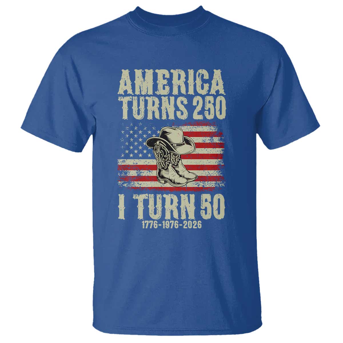 America Turns 250 I Turn 50 1976 50th Birthday T Shirt Patriotic Cowboy Cowgirl Rodeo 4th of July