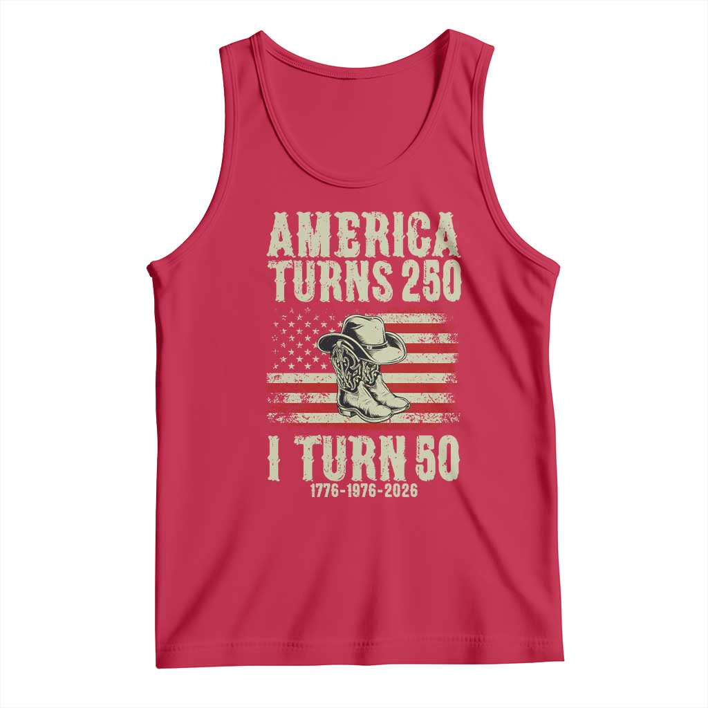 America Turns 250 I Turn 50 1976 50th Birthday Tank Top Patriotic Cowboy Cowgirl Rodeo 4th of July