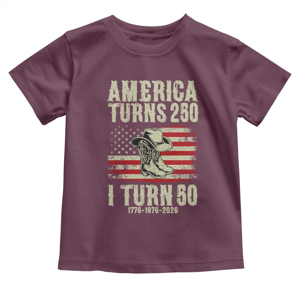 America Turns 250 I Turn 50 1976 50th Birthday Toddler T Shirt Patriotic Cowboy Cowgirl Rodeo 4th of July