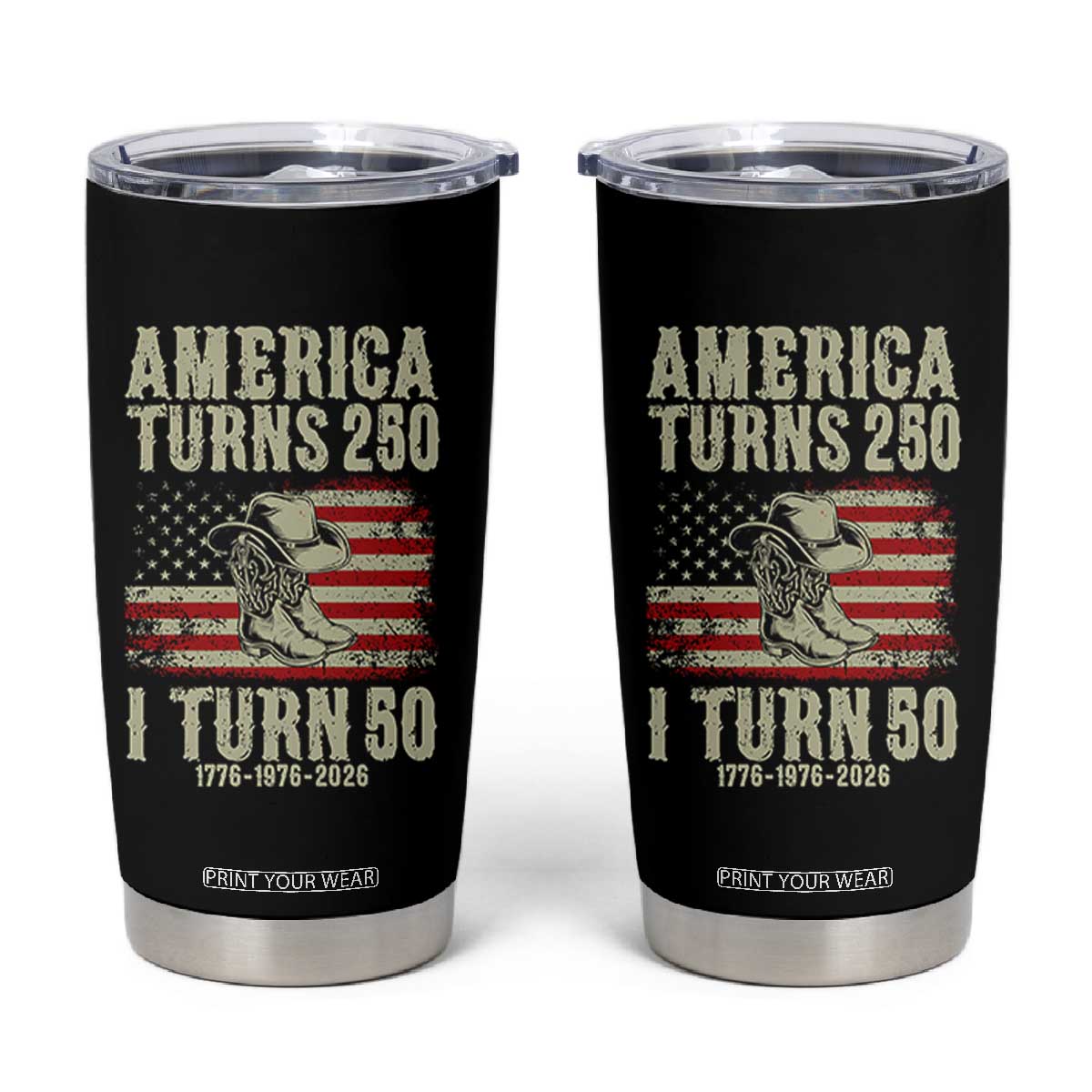 America Turns 250 I Turn 50 1976 50th Birthday Tumbler Cup Patriotic Cowboy Cowgirl Rodeo 4th of July