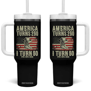 America Turns 250 I Turn 50 1976 50th Birthday Tumbler With Handle Patriotic Cowboy Cowgirl Rodeo 4th of July