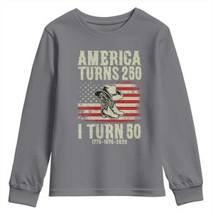 America Turns 250 I Turn 50 1976 50th Birthday Youth Sweatshirt Patriotic Cowboy Cowgirl Rodeo 4th of July