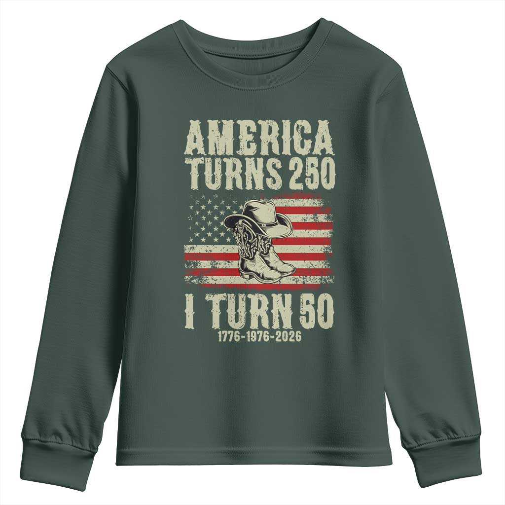 America Turns 250 I Turn 50 1976 50th Birthday Youth Sweatshirt Patriotic Cowboy Cowgirl Rodeo 4th of July