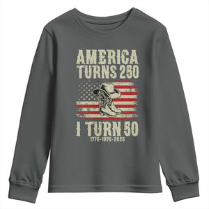 America Turns 250 I Turn 50 1976 50th Birthday Youth Sweatshirt Patriotic Cowboy Cowgirl Rodeo 4th of July