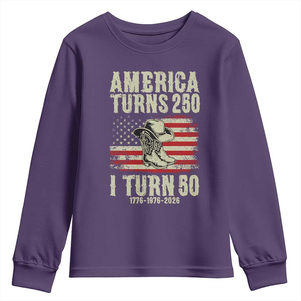 America Turns 250 I Turn 50 1976 50th Birthday Youth Sweatshirt Patriotic Cowboy Cowgirl Rodeo 4th of July