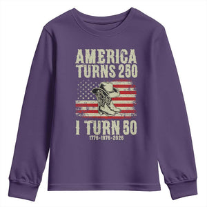 America Turns 250 I Turn 50 1976 50th Birthday Youth Sweatshirt Patriotic Cowboy Cowgirl Rodeo 4th of July