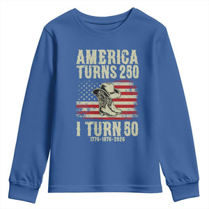 America Turns 250 I Turn 50 1976 50th Birthday Youth Sweatshirt Patriotic Cowboy Cowgirl Rodeo 4th of July