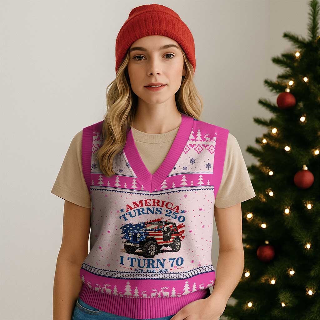 America Turns 250 I Turn 70 1956 70th Birthday V-Neck Knit Sweater Vest Compact Classic Off-road SUV