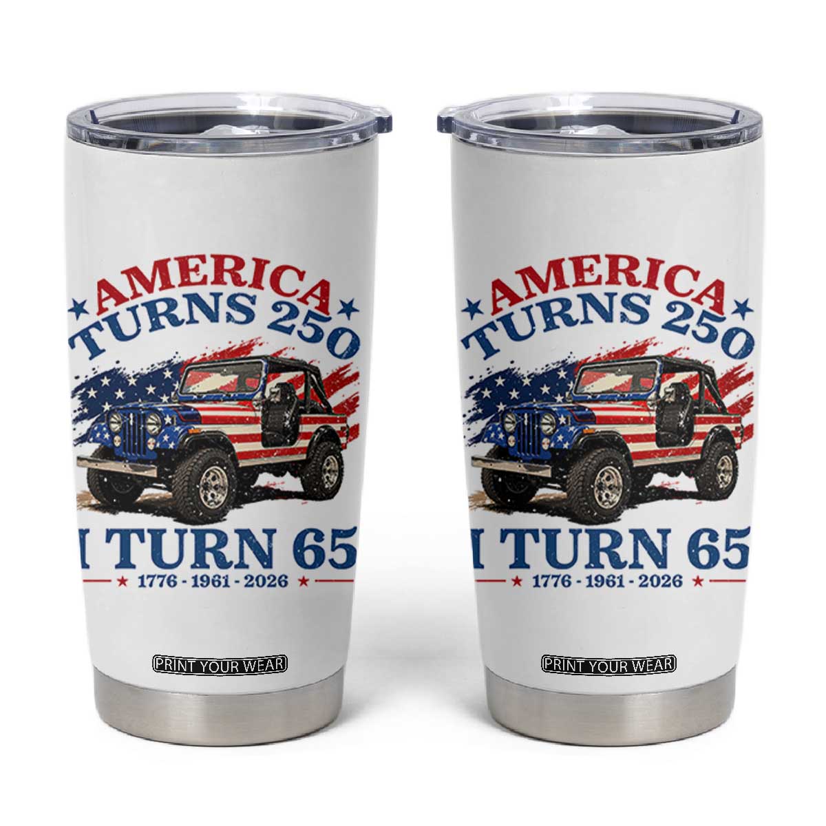 America Turns 250 I Turn 65 1961 65th Birthday Tumbler Cup Compact Classic Off-road SUV TS14 White Print Your Wear