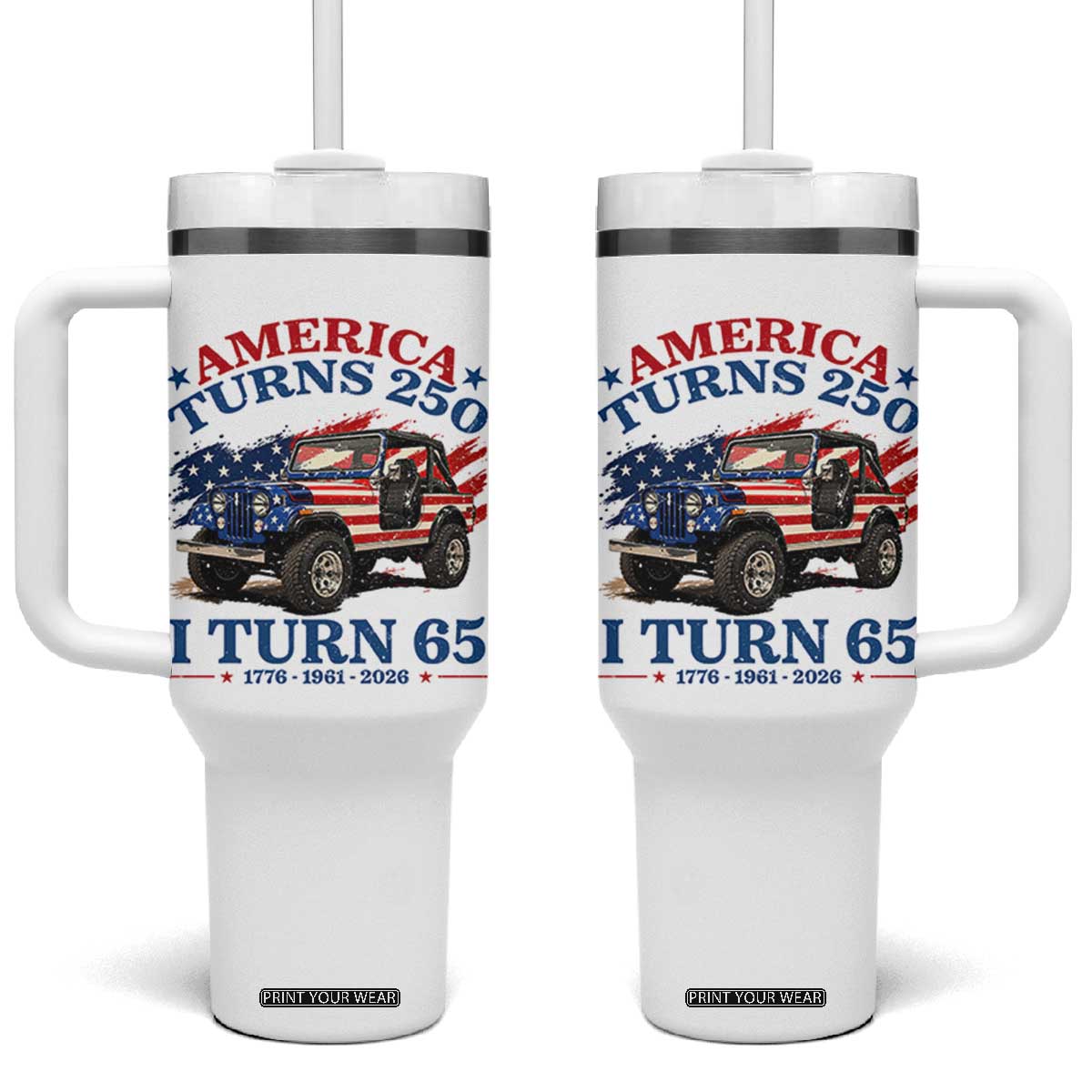 America Turns 250 I Turn 65 1961 65th Birthday Tumbler With Handle Compact Classic Off-road SUV