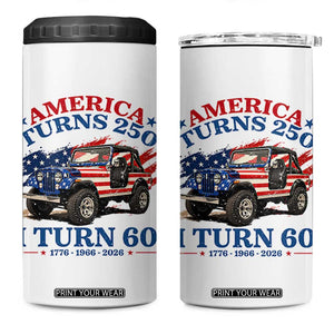 America Turns 250 I Turn 60 1966 60th Birthday 4 in 1 Can Cooler Tumbler Compact Classic Off-road SUV