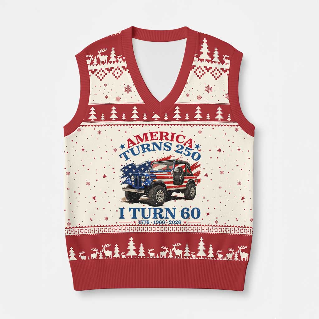 America Turns 250 I Turn 60 1966 60th Birthday V-Neck Knit Sweater Vest Compact Classic Off-road SUV TS14 Beige Red Print Your Wear