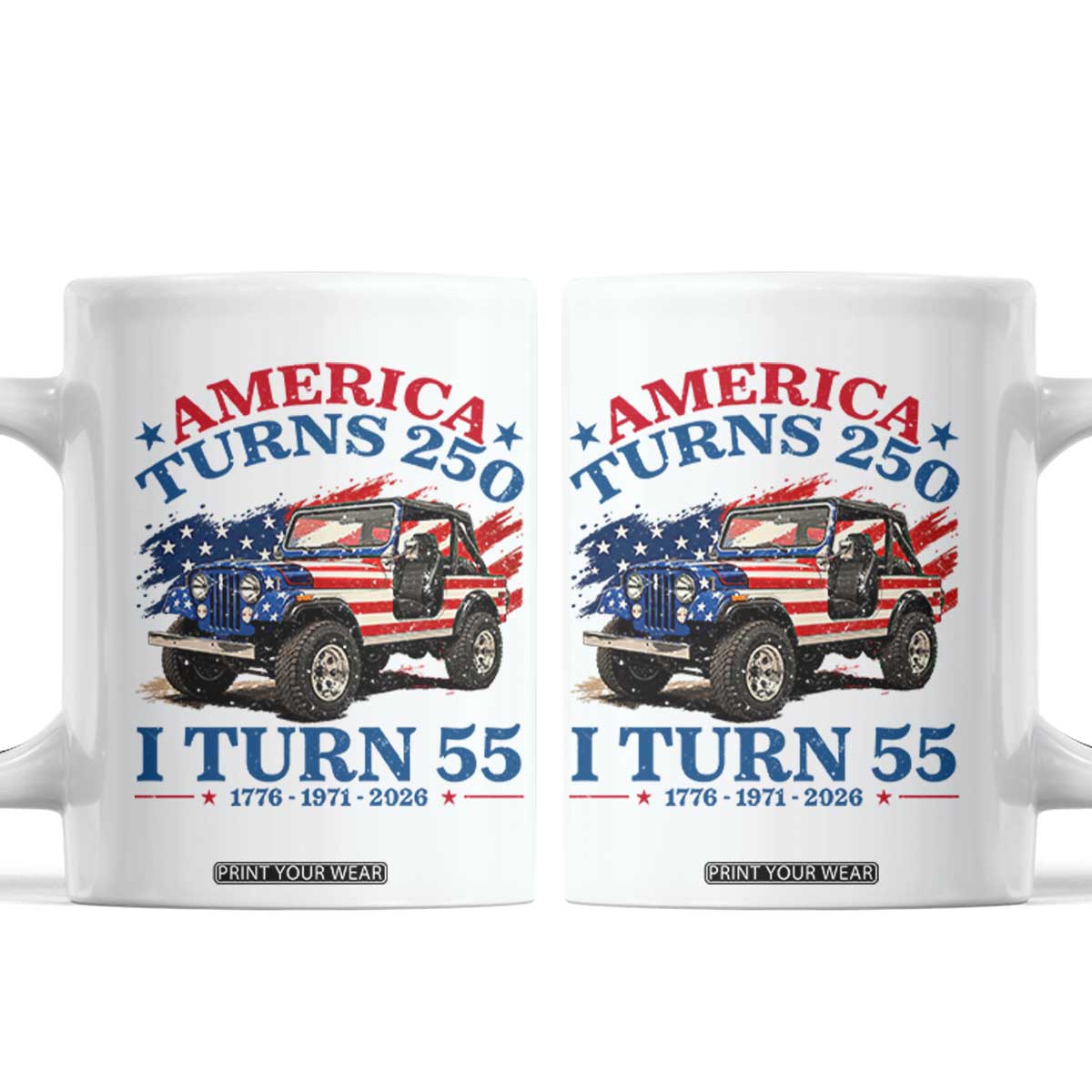 America Turns 250 I Turn 55 1971 55th Birthday Coffee Mug Compact Classic Off-road SUV TS14 White Print Your Wear