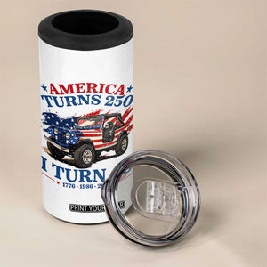 America Turns 250 I Turn 40 1986 40th Birthday 4 in 1 Can Cooler Tumbler Compact Classic Off-road SUV