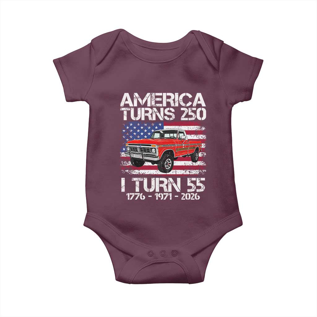 America Turns 250 I Turn 55 1971 55th Birthday Baby Onesie Vintage Classic Original American Old Pickup Truck