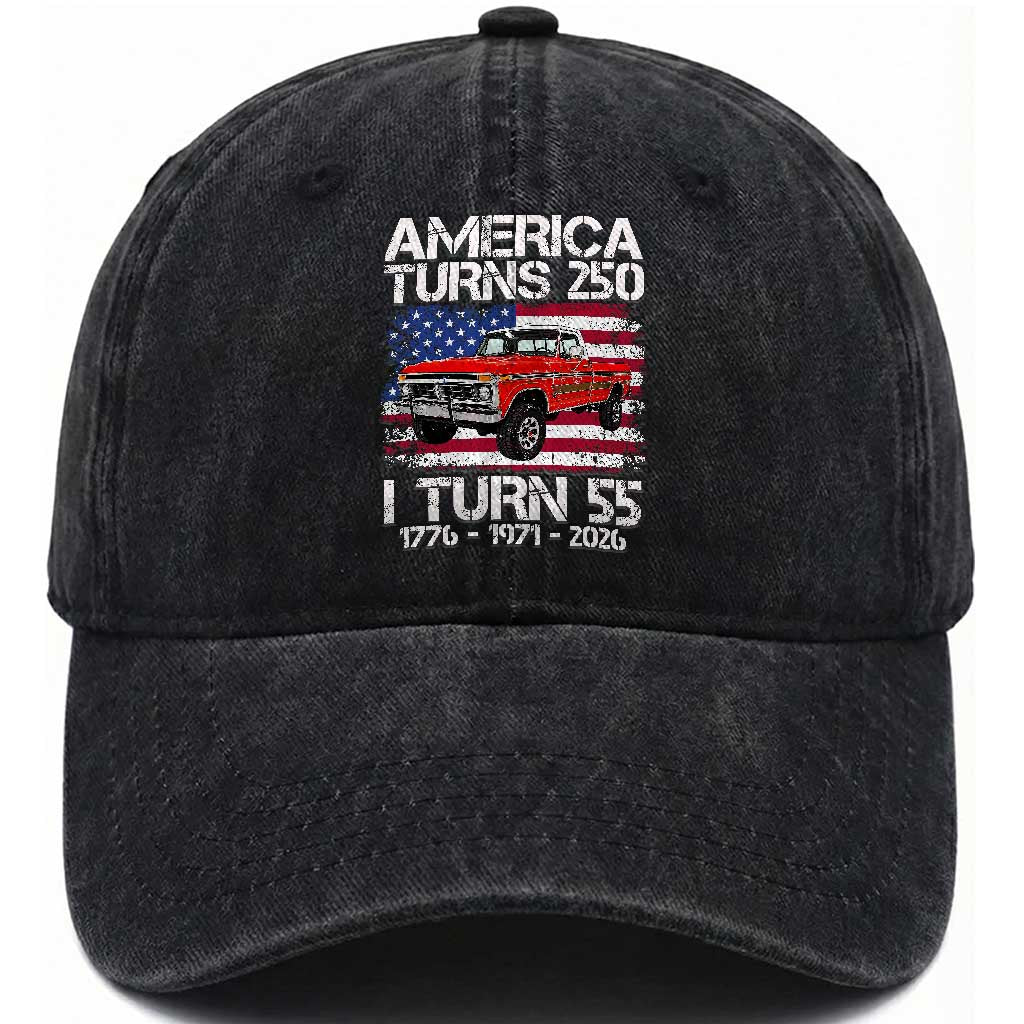 America Turns 250 I Turn 55 1971 55th Birthday Washed Cotton Baseball Cap Vintage Classic Original American Old Pickup Truck TS14 Print Your Wear