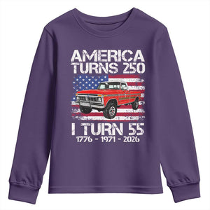 America Turns 250 I Turn 55 1971 55th Birthday Youth Sweatshirt Vintage Classic Original American Old Pickup Truck
