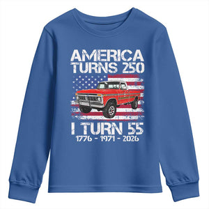 America Turns 250 I Turn 55 1971 55th Birthday Youth Sweatshirt Vintage Classic Original American Old Pickup Truck