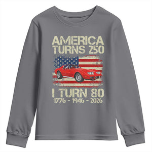 America Turns 250 I Turn 80 1946 80th Birthday Youth Sweatshirt Sports Car Retro Americana
