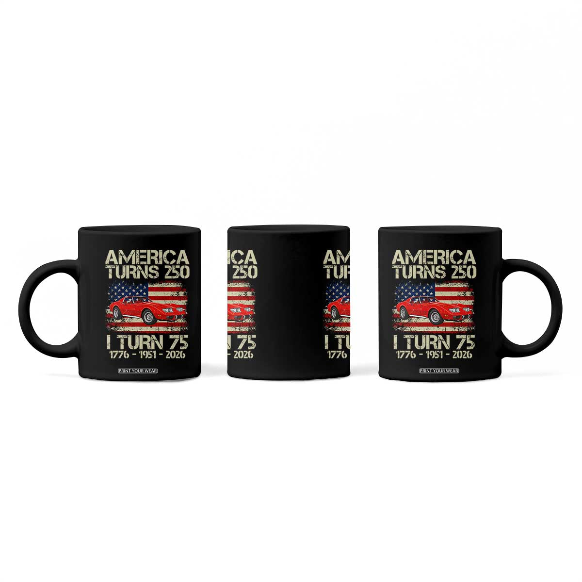 America Turns 250 I Turn 75 1951 75th Birthday Coffee Mug Sports Car Retro Americana
