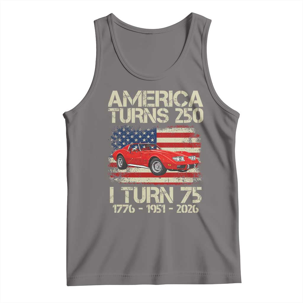 America Turns 250 I Turn 75 1951 75th Birthday Tank Top Sports Car Retro Americana